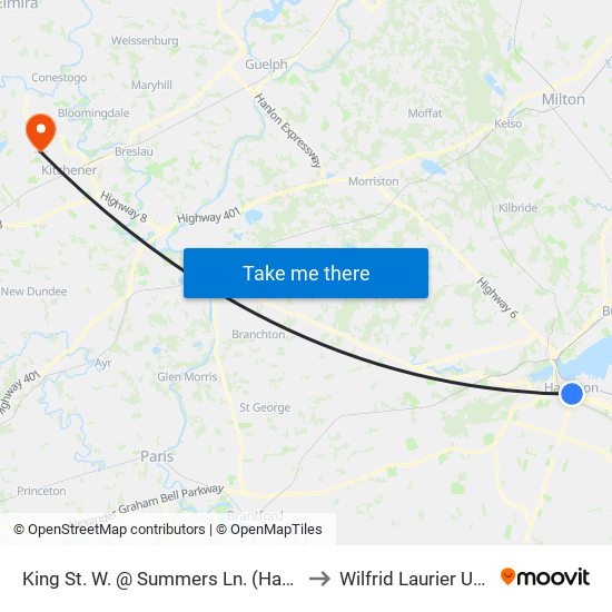 King St. W. @ Summers Ln. (Hamilton Place) to Wilfrid Laurier University map