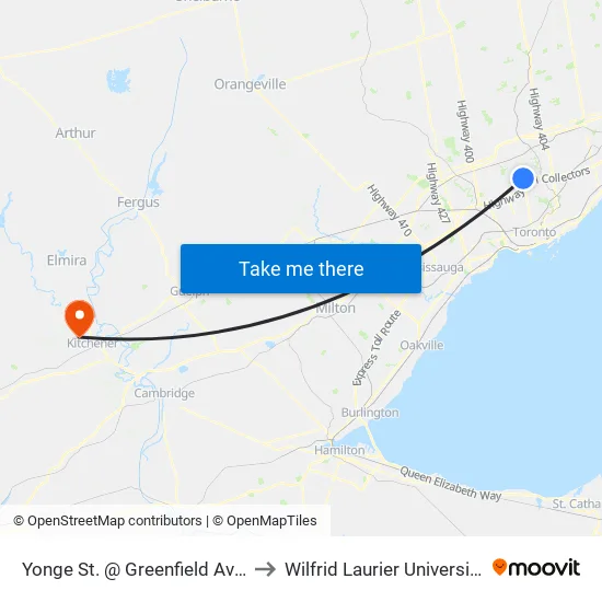 Yonge St. @ Greenfield Ave. to Wilfrid Laurier University map
