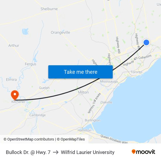 Bullock Dr. @ Hwy. 7 to Wilfrid Laurier University map