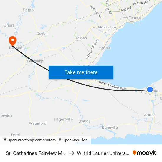 St. Catharines Fairview Mall to Wilfrid Laurier University map