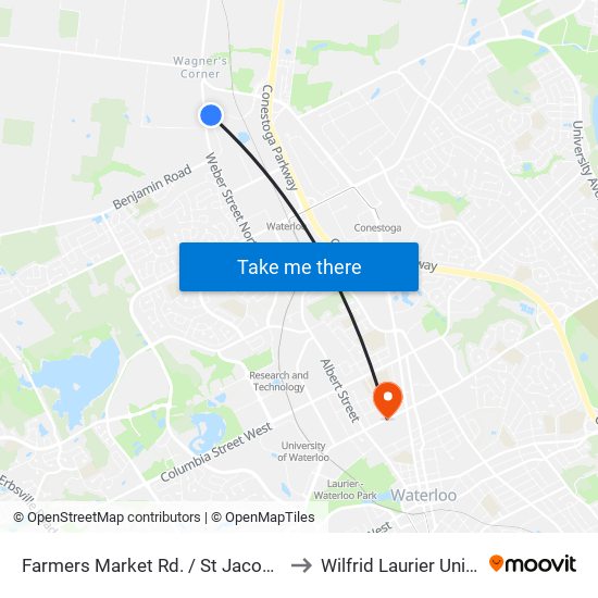 Farmers Market Rd. / St Jacobs Market to Wilfrid Laurier University map