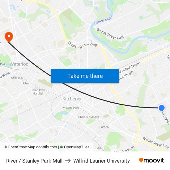 River / Stanley Park Mall to Wilfrid Laurier University map