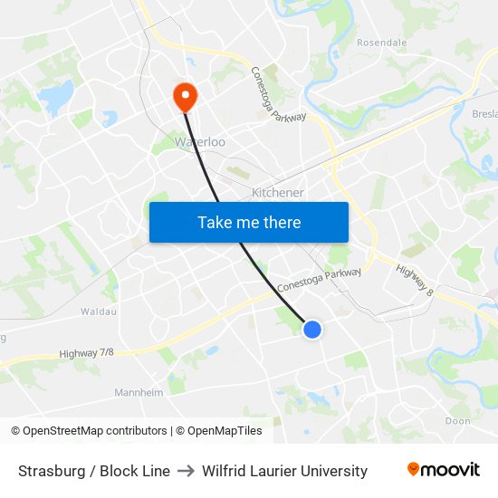 Strasburg / Block Line to Wilfrid Laurier University map