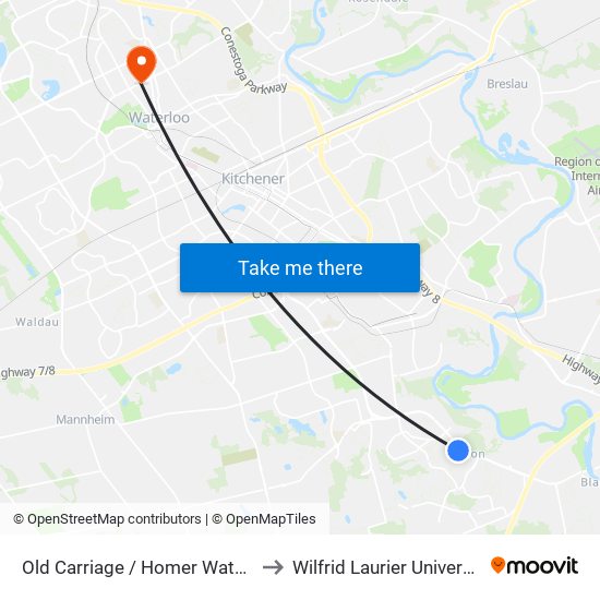 Old Carriage / Homer Watson to Wilfrid Laurier University map