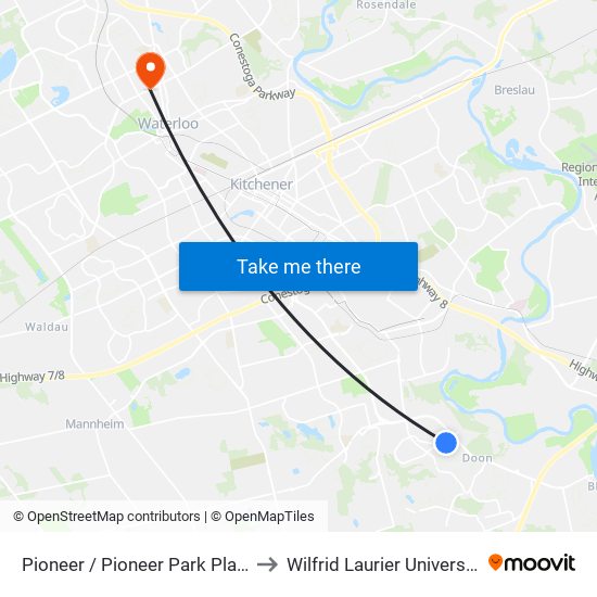 Pioneer / Pioneer Park Plaza to Wilfrid Laurier University map