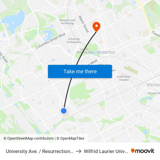 University Ave. / Resurrection C. S. S. to Wilfrid Laurier University map