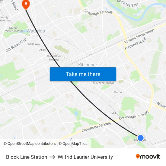 Block Line Station to Wilfrid Laurier University map