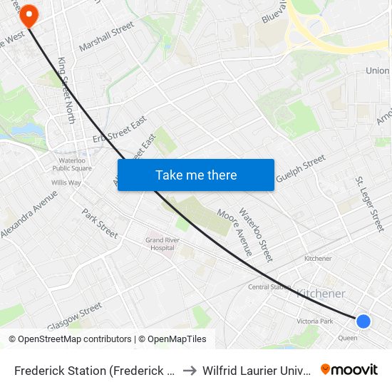 Frederick Station (Frederick / King) to Wilfrid Laurier University map