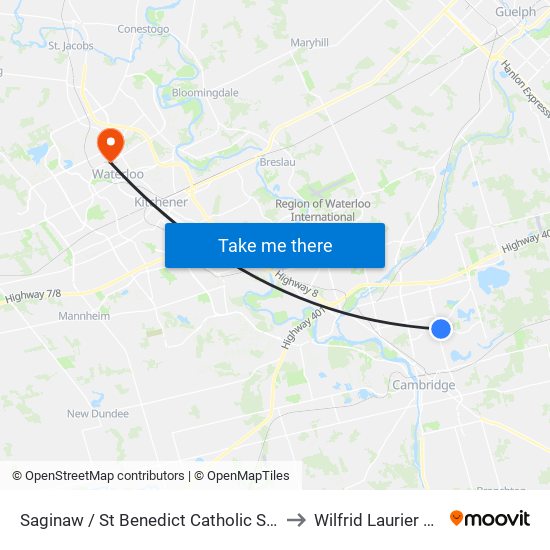 Saginaw / St Benedict Catholic Secondary School to Wilfrid Laurier University map