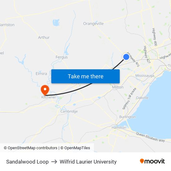 Sandalwood Loop to Wilfrid Laurier University map