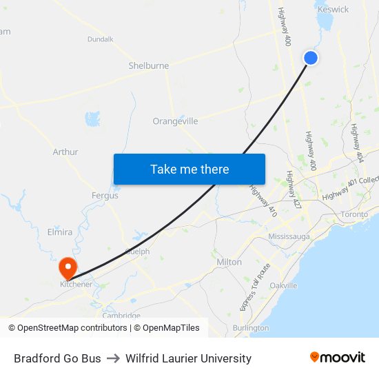 Bradford Go Bus to Wilfrid Laurier University map