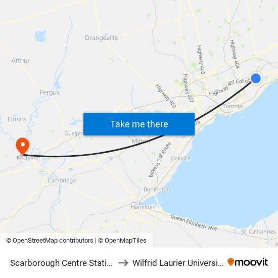 Scarborough Centre Station to Wilfrid Laurier University map