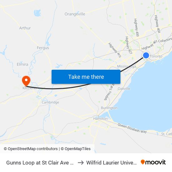 Gunns Loop at St Clair Ave West to Wilfrid Laurier University map