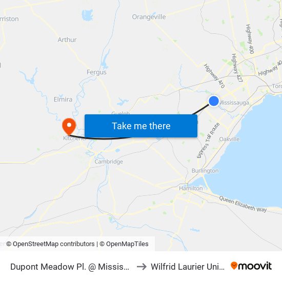 Dupont Meadow Pl. @ Mississauga Rd. to Wilfrid Laurier University map