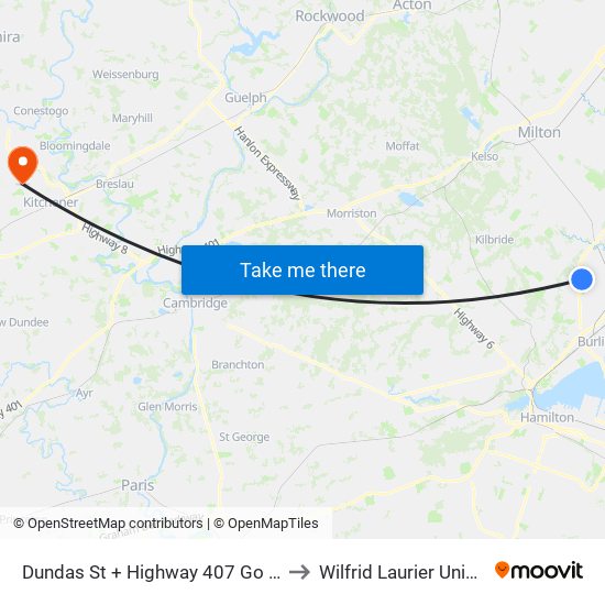 Dundas St + Highway 407 Go Carpool to Wilfrid Laurier University map