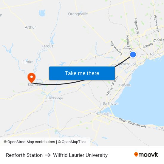 Renforth Station to Wilfrid Laurier University map