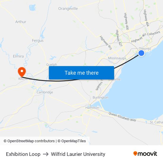Exhibition Loop to Wilfrid Laurier University map