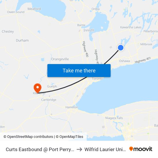Curts Eastbound @ Port Perry Terminal to Wilfrid Laurier University map