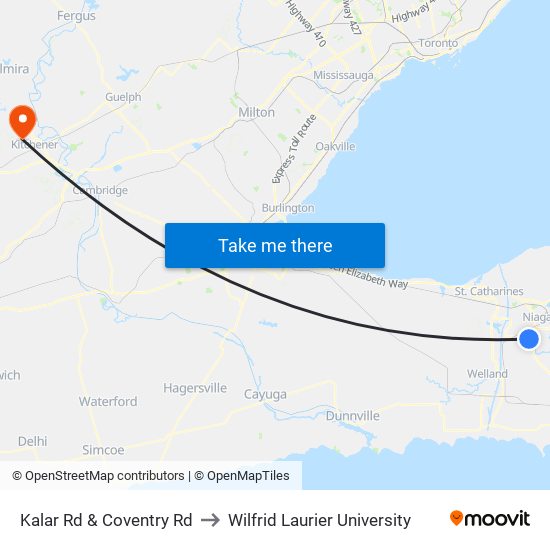 Kalar Rd & Coventry Rd to Wilfrid Laurier University map