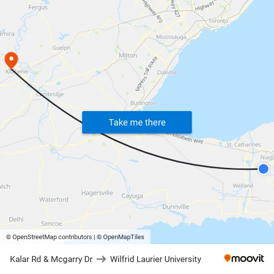 Kalar Rd + Mcgarry Dr to Wilfrid Laurier University map