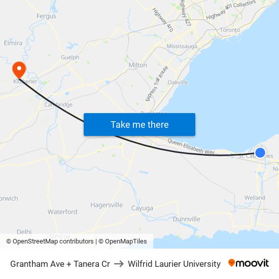 Grantham Ave + Tanera Cr to Wilfrid Laurier University map