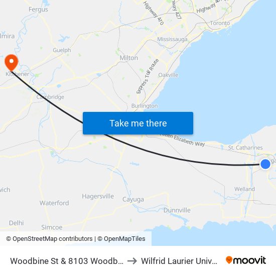 Woodbine St & 8103 Woodbine St to Wilfrid Laurier University map