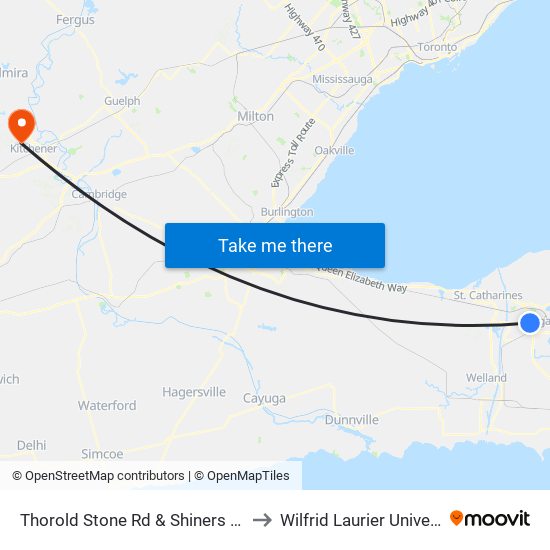 Thorold Stone Rd & Shiners Creek to Wilfrid Laurier University map