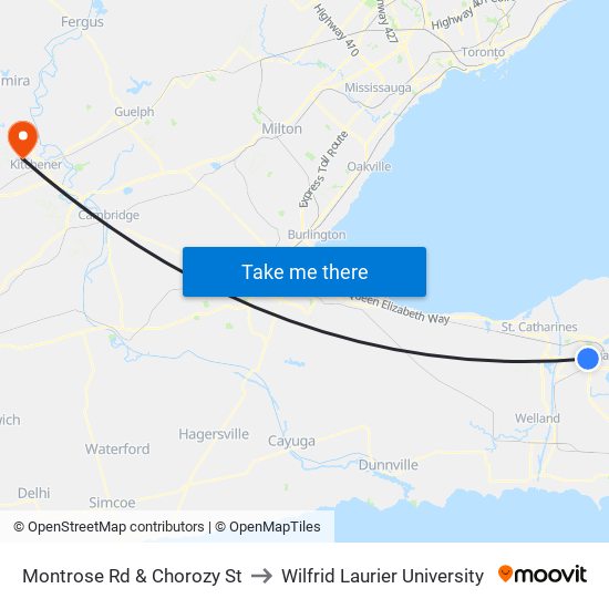 Montrose Rd & Chorozy St to Wilfrid Laurier University map