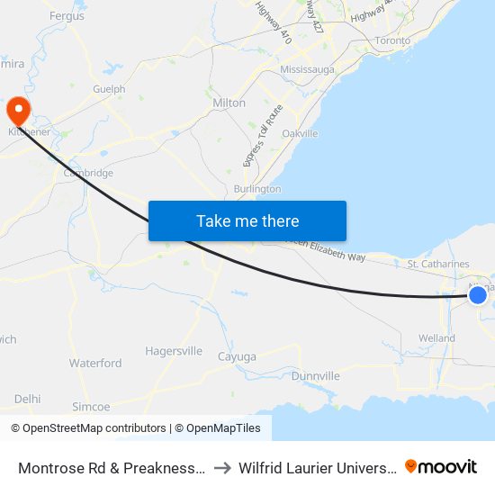 Montrose Rd & Preakness St to Wilfrid Laurier University map