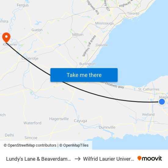 Lundy's Lane & Beaverdams Rd to Wilfrid Laurier University map