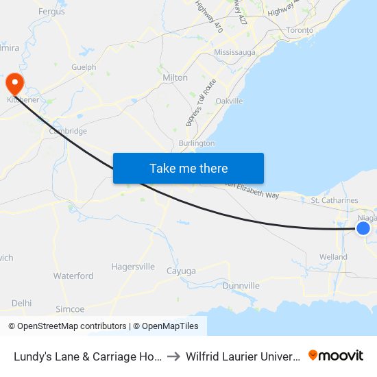 Lundy's Lane & Carriage House to Wilfrid Laurier University map