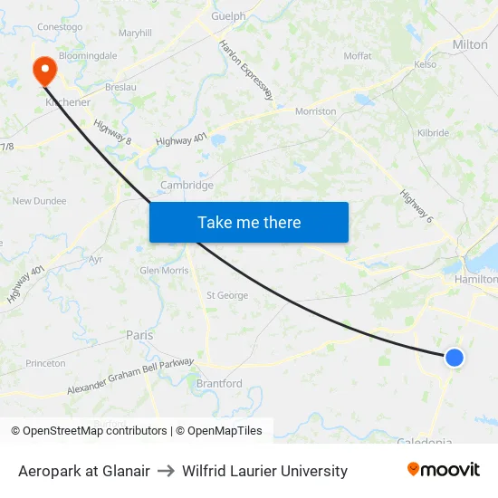 Aeropark at Glanair to Wilfrid Laurier University map