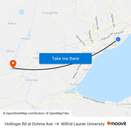 Hollinger Rd at Dohme Ave to Wilfrid Laurier University map