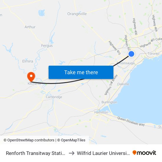 Renforth Transitway Station to Wilfrid Laurier University map