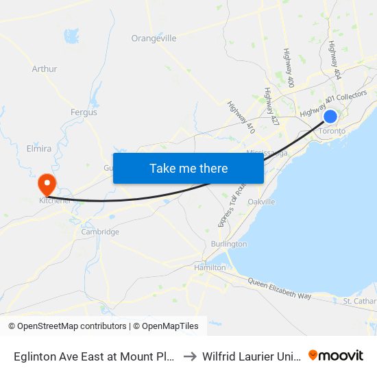 Eglinton Ave East at Mount Pleasant Rd to Wilfrid Laurier University map