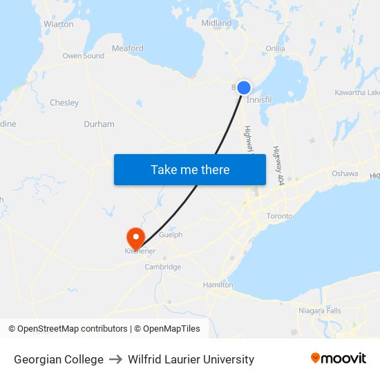 Georgian College to Wilfrid Laurier University map