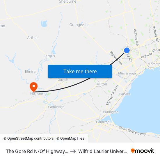 The Gore Rd N/Of Highway 50 to Wilfrid Laurier University map