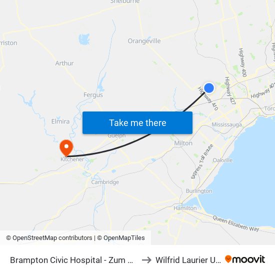 Brampton Civic Hospital - Zum Bovaird Stop Eb to Wilfrid Laurier University map