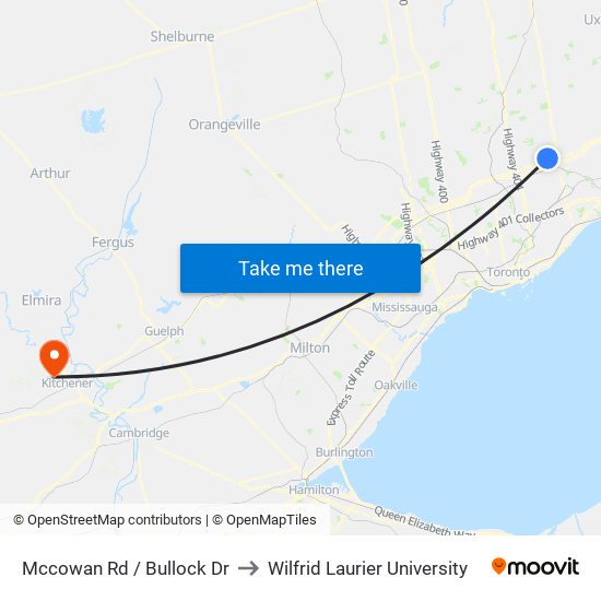 Mccowan Rd / Bullock Dr to Wilfrid Laurier University map