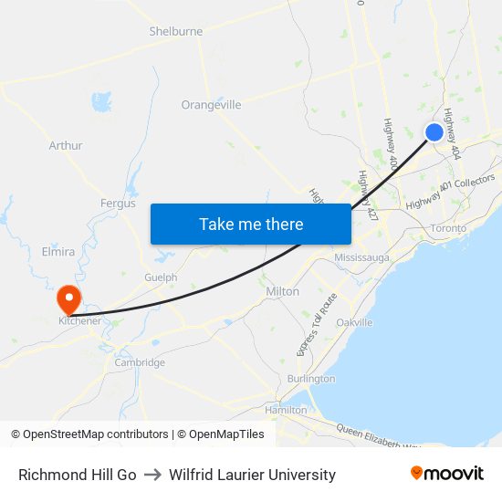 Richmond Hill Go to Wilfrid Laurier University map