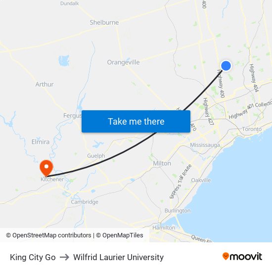 King City Go to Wilfrid Laurier University map