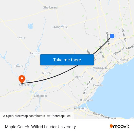 Maple Go to Wilfrid Laurier University map