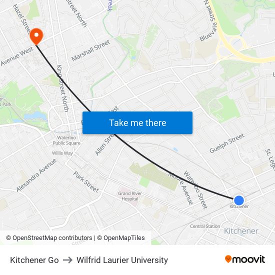 Kitchener Go to Wilfrid Laurier University map