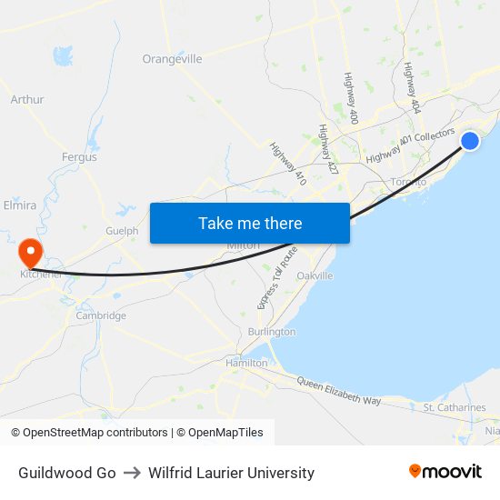 Guildwood Go to Wilfrid Laurier University map