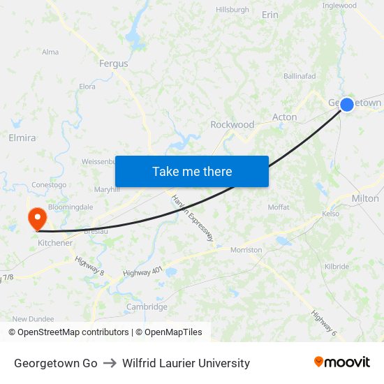 Georgetown Go to Wilfrid Laurier University map
