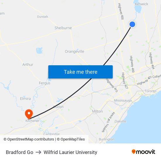 Bradford Go to Wilfrid Laurier University map