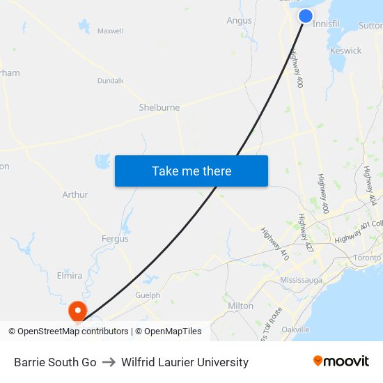 Barrie South Go to Wilfrid Laurier University map