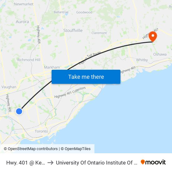 Hwy. 401 @ Keele St. to University Of Ontario Institute Of Technology map