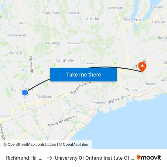 Richmond Hill Go Bus to University Of Ontario Institute Of Technology map