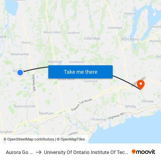 Aurora Go Bus to University Of Ontario Institute Of Technology map
